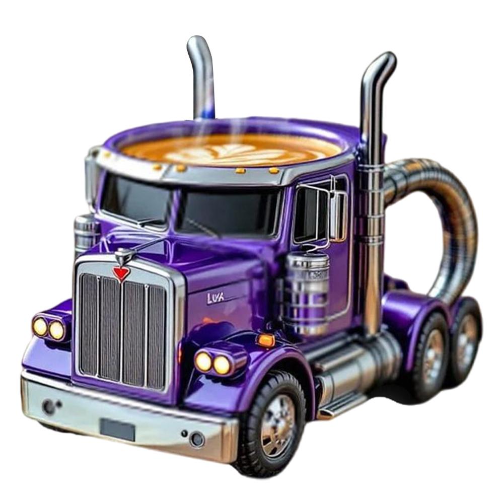 Semi-Truck Coffee Mugs Stainless Steel Handcrafted Truck Coffee Mug Resin Coffee Mug 11 Ounces Semi-Truck Coffee Mugs for Men