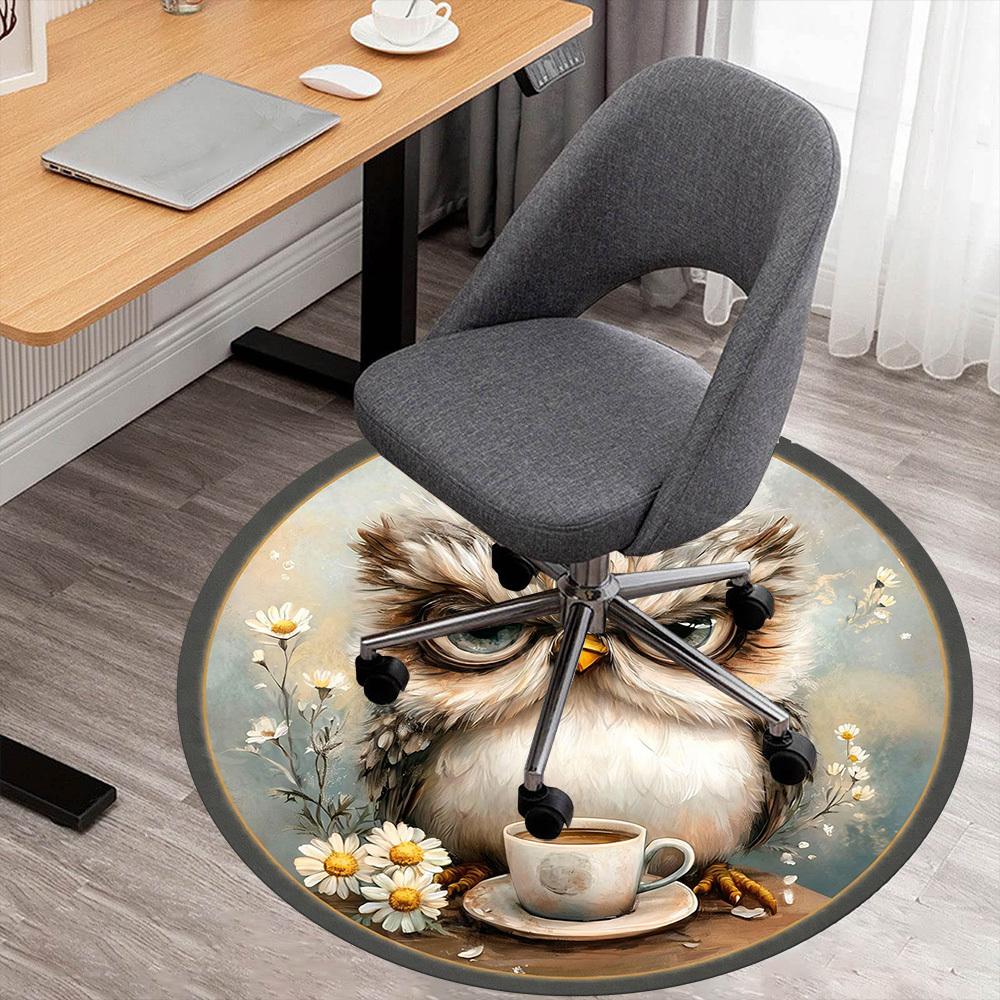 1PC Owl Coffee Office Round Area Rug, Under Office Chairs Bedroom Living Room Home Decor, Carpet for Office -1110051