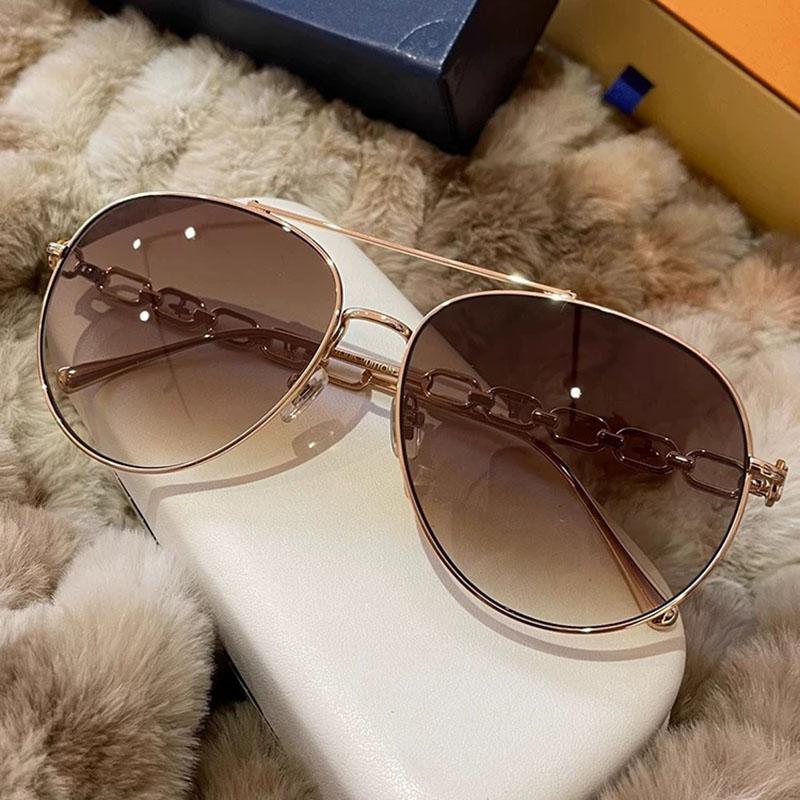 Vintage Pilot Metal Chain Sunglasses Women For Men  New Sun Glasses Punk Luxury Brand Designer Popular Big Frame Sexy Shades