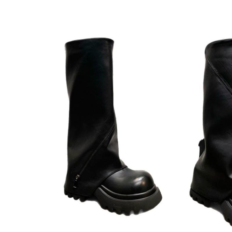 Europäische Plateau-Stiefel mit großem Reißverschluss, Martin-Stiefel, Lokomotivstiefel, Spice Girls-Stiefel, Hosen, lange Stiefel, kleine Damenschuhe