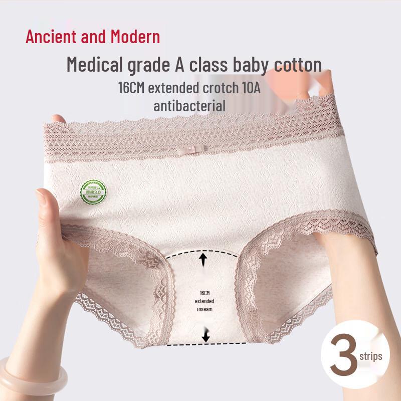 GUJIN Women s 3-Pack Antibacterial Cotton Lace Briefs L (165)