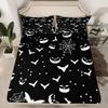 Gothic Spooky Bedding Set Pumpkin Lantern Cute Halloween Bed Sheets for Kids Boys Teens,Ghost Spiderwebs Fitted Sheet Black Cat Cobwebs Bats