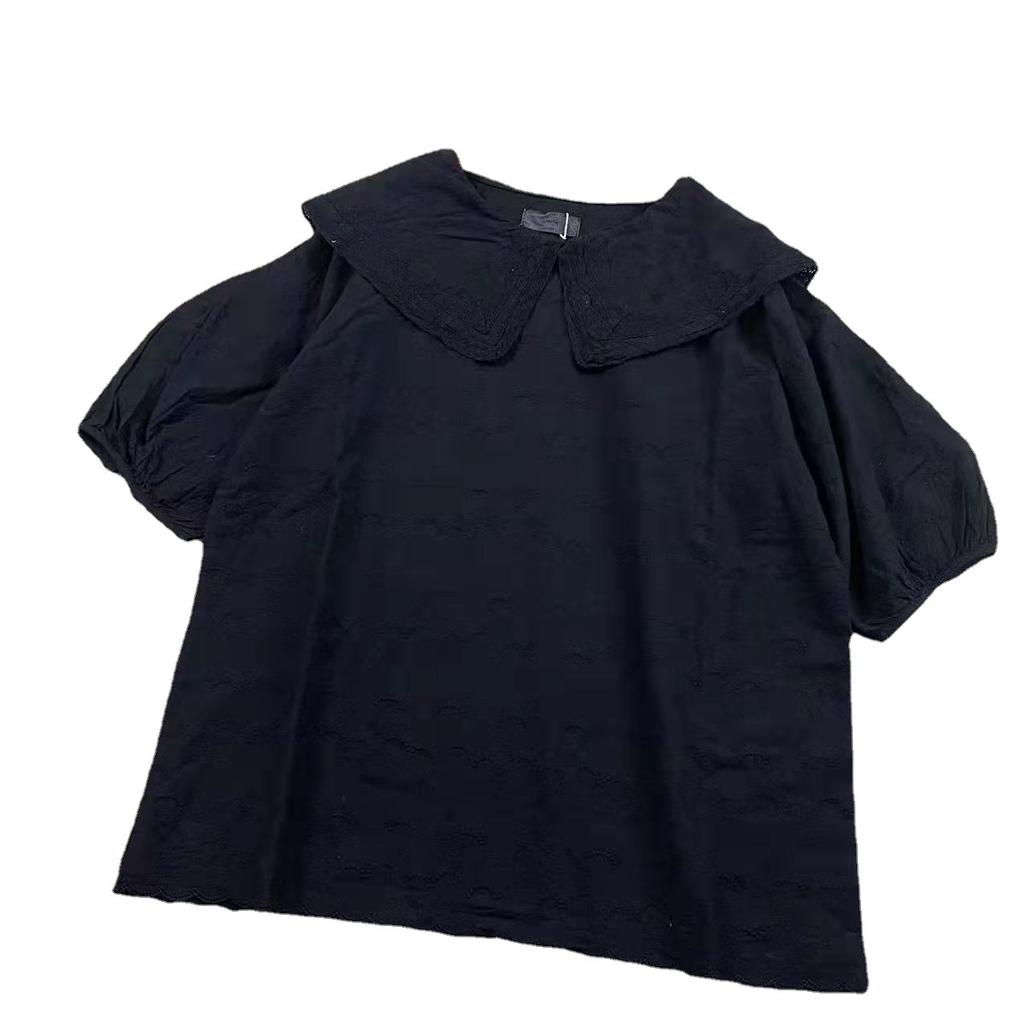 1116 Summer New Women's Top Shirt Japanese Cotton and Linen Loose Pullover Doll Collar Shirt Small Fresh Short Sleeves
