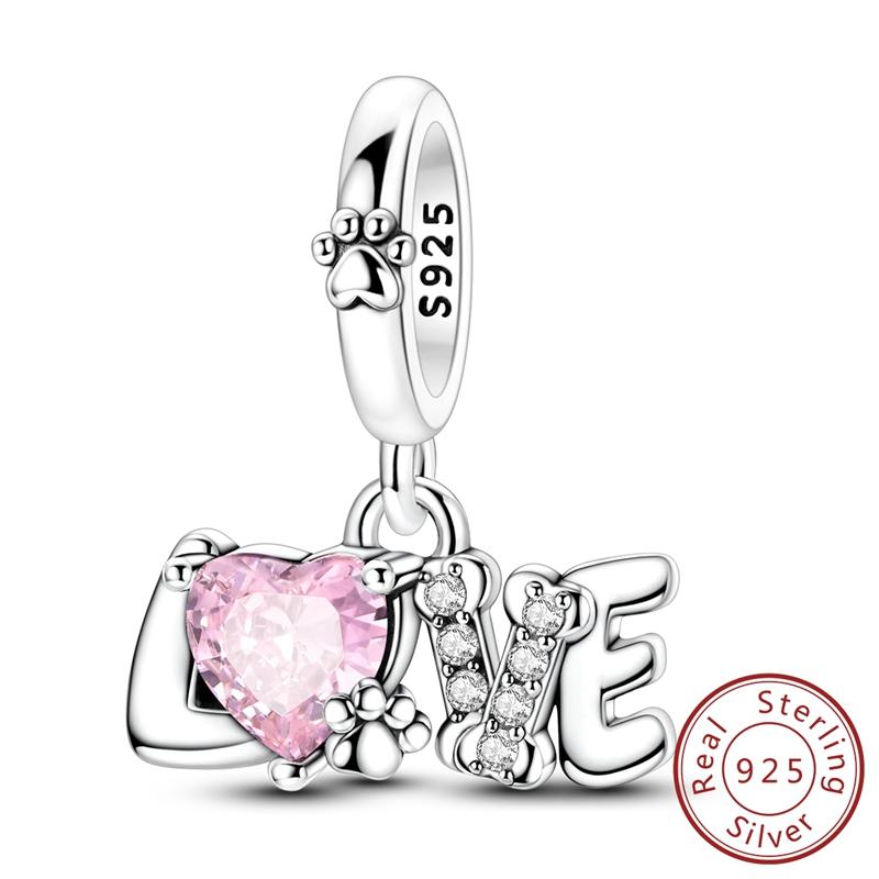 Copper Charms Pink Cat Dog Butterfly Dangle Turtle Paw Beads Fit Original Necklace Bracelet Pendants For Women Jewelry Gift