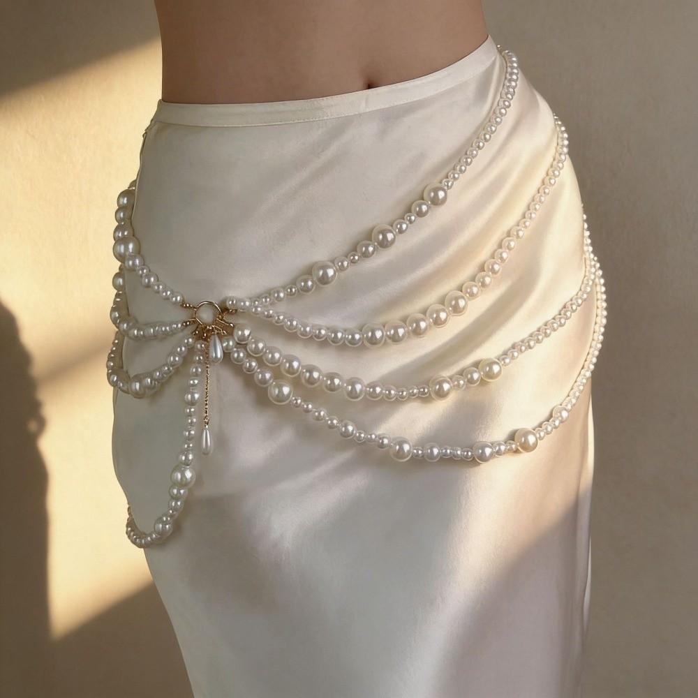 Golden Multilayer Body Chain Y2K Beadeds Body Chain Fashion Pearl Waist Chain Character Playing