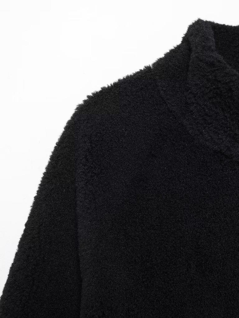 European-American Style Women's Winter Fleece Long Coat with Stand-Up Collar - Versatile, Warm Outerwear