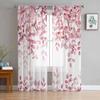 Love Floral Blush Pink Plaid Transparent Drapes for Bed Chamber Living Room Ornamentation Window Panel Curtain Perfect for Cooking Area Netting