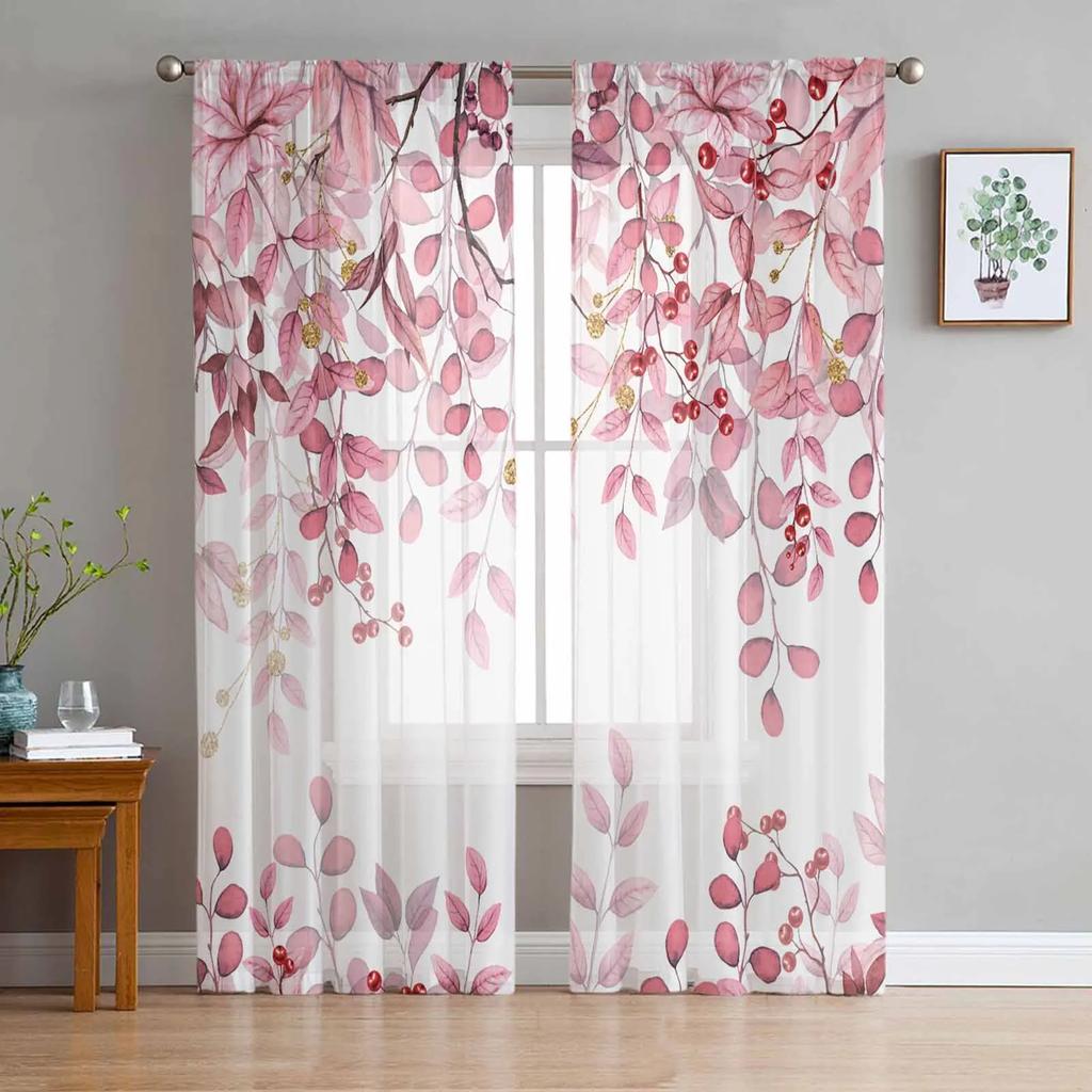 Love Floral Blush Pink Plaid Transparent Drapes for Bed Chamber Living Room Ornamentation Window Panel Curtain Perfect for Cooking Area Netting