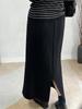 Women's Winter Velvet High Waist Knit Midi Skirt - Thick, Slit, Loose Fit, Bodycon