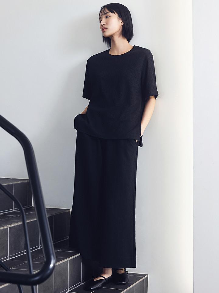 TOPTEN Women'S) Crinkle Wide Ankle Elastic Pants_Msf2Pt2053