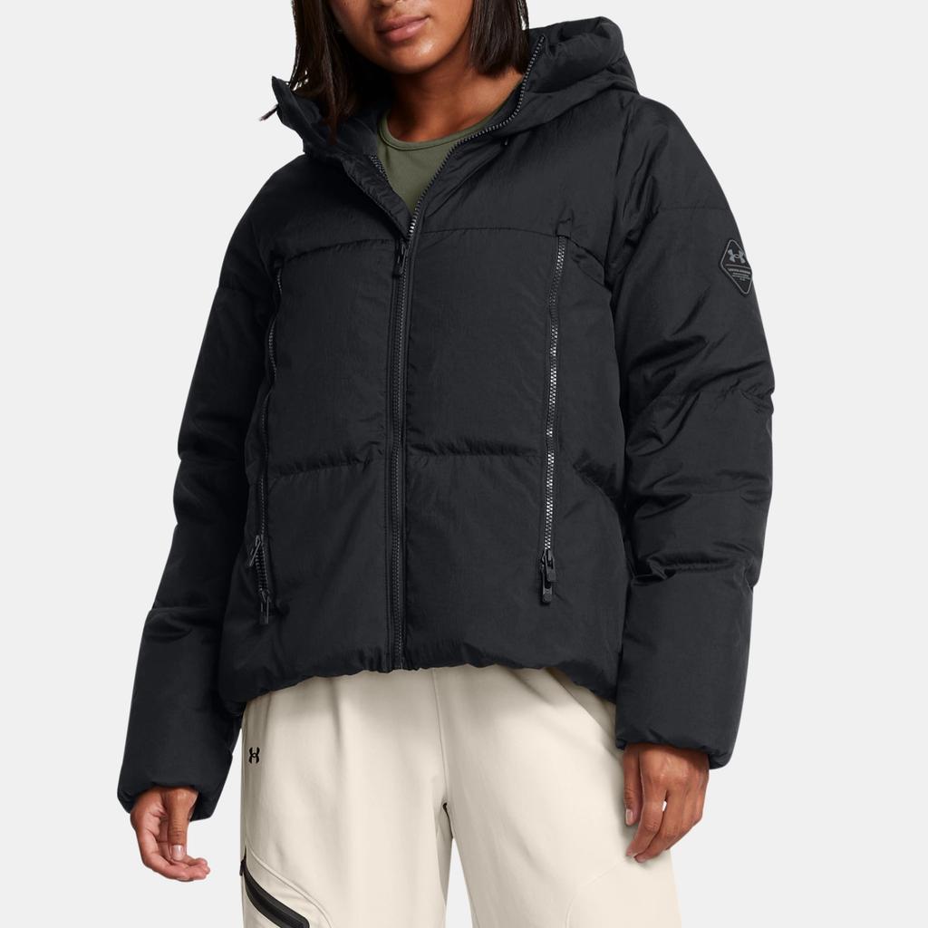 Under Armour Solid Color Hooded Zipper Long Sleeve Down Jacket Women outerwear Black 1384645-001