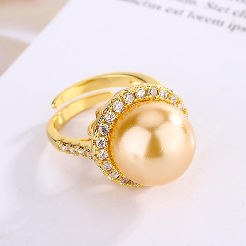 

Jewelry Copper Platinum Plated Pearl Round Simple Women S Ring 14Mm