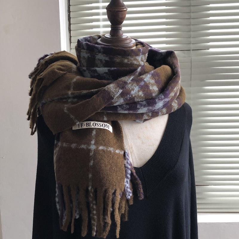 

Высококачественный клетчатый шарф-кисточка из имитации кашемира для женщин на осень и зиму, чтобы согреться, и универсальный платок и шарф для пар 66*210cm