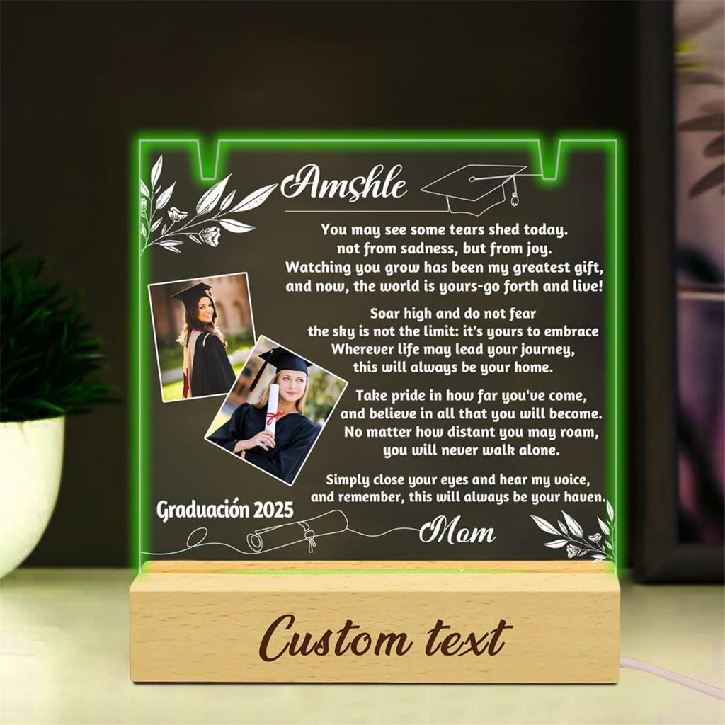 Personalized Graduation Lamp Custom Photo Name Projection Necklace Funny Graduation Gift for Daughter Son Students Graduates Classmates High School