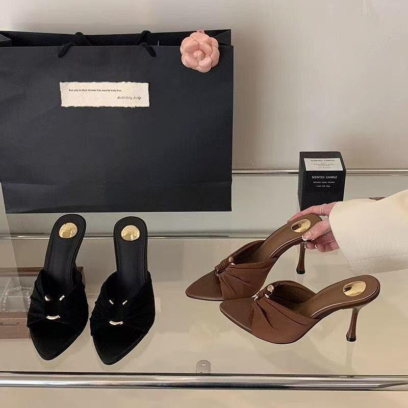 Cool slippers pointed toes thin heels high heels spring and autumn feeling design niche small people look thin and tall