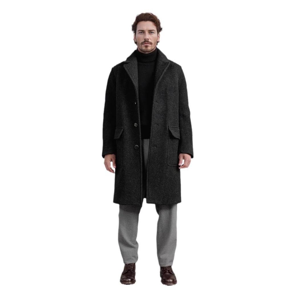 In Stock: Men's Retro Single-Breasted Long Wool Coat - Fall/Winter Collection