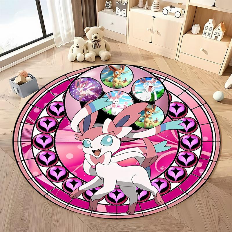 1PC Cute PokemonEevee Charizard Print Round Rug Living Room Bedroom Decor Indoor Floor Mat Decor Carpet for Teens Adult Gifts