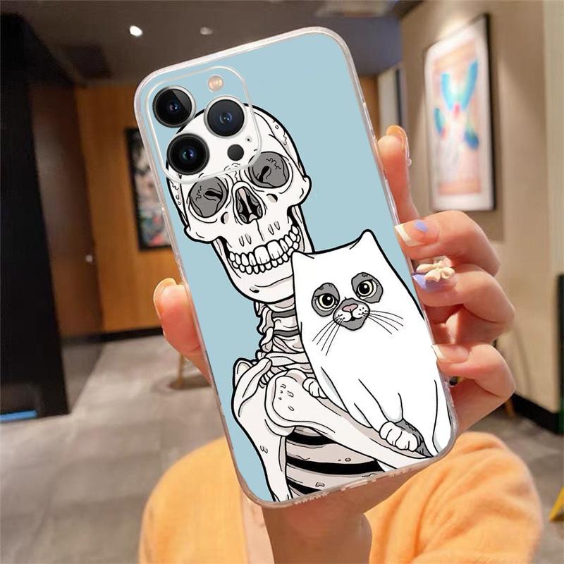 

Phone Case For iphone 17ProMax Air 16 15 14 13 Pro Max 15 16 Pro 15Plus Cartoon Skeleton Skull Cat Art iphone 13