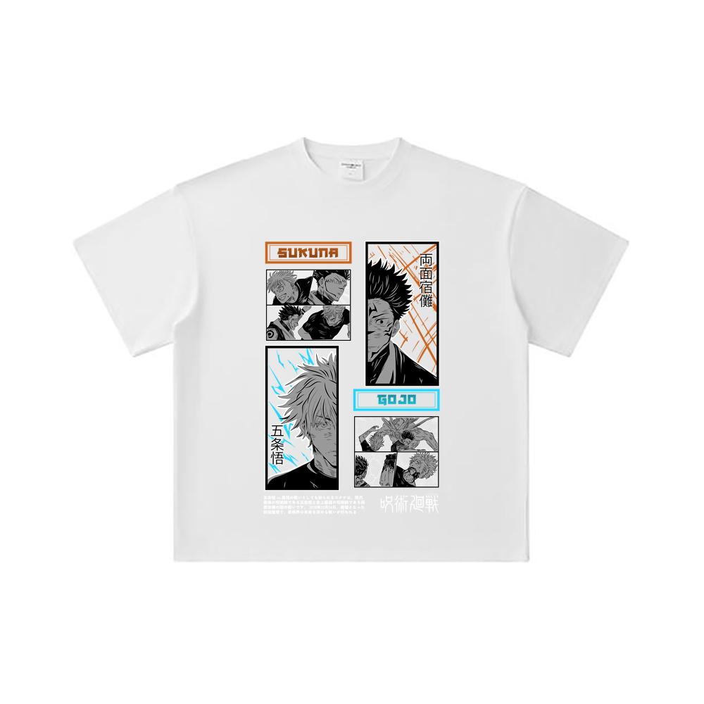 260 GSM Double Yarn 32 Count 100% Cotton Jujutsu Kaisen V33 Gojo Sukuna Print Unisex Heavy Cotton T Shirt