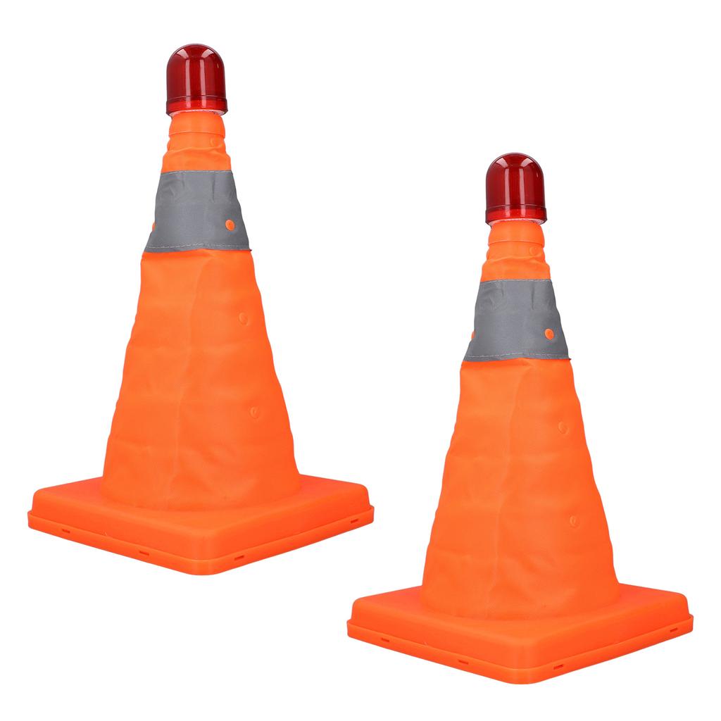 2er Set 30cm Verkehrskegel Faltbar Reflektierende Streifen Straßensicherheitskegel mit Lichtern für Wohnmobile Autos