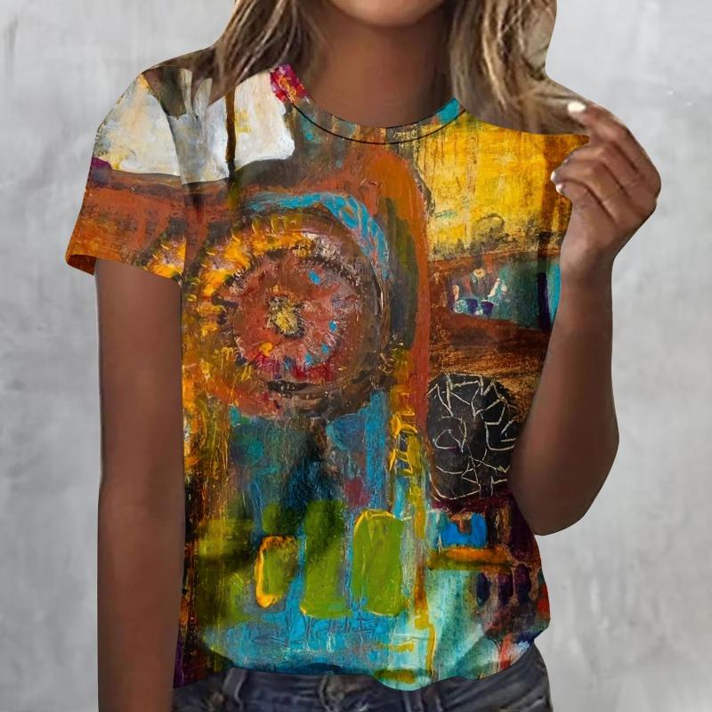 Vintage Oil Painting 3D Print T-Shirts Women Casual O-Neck Short Sleeve T Shirt Harajuku Tees Streetwear Y2k Top Female Clothing