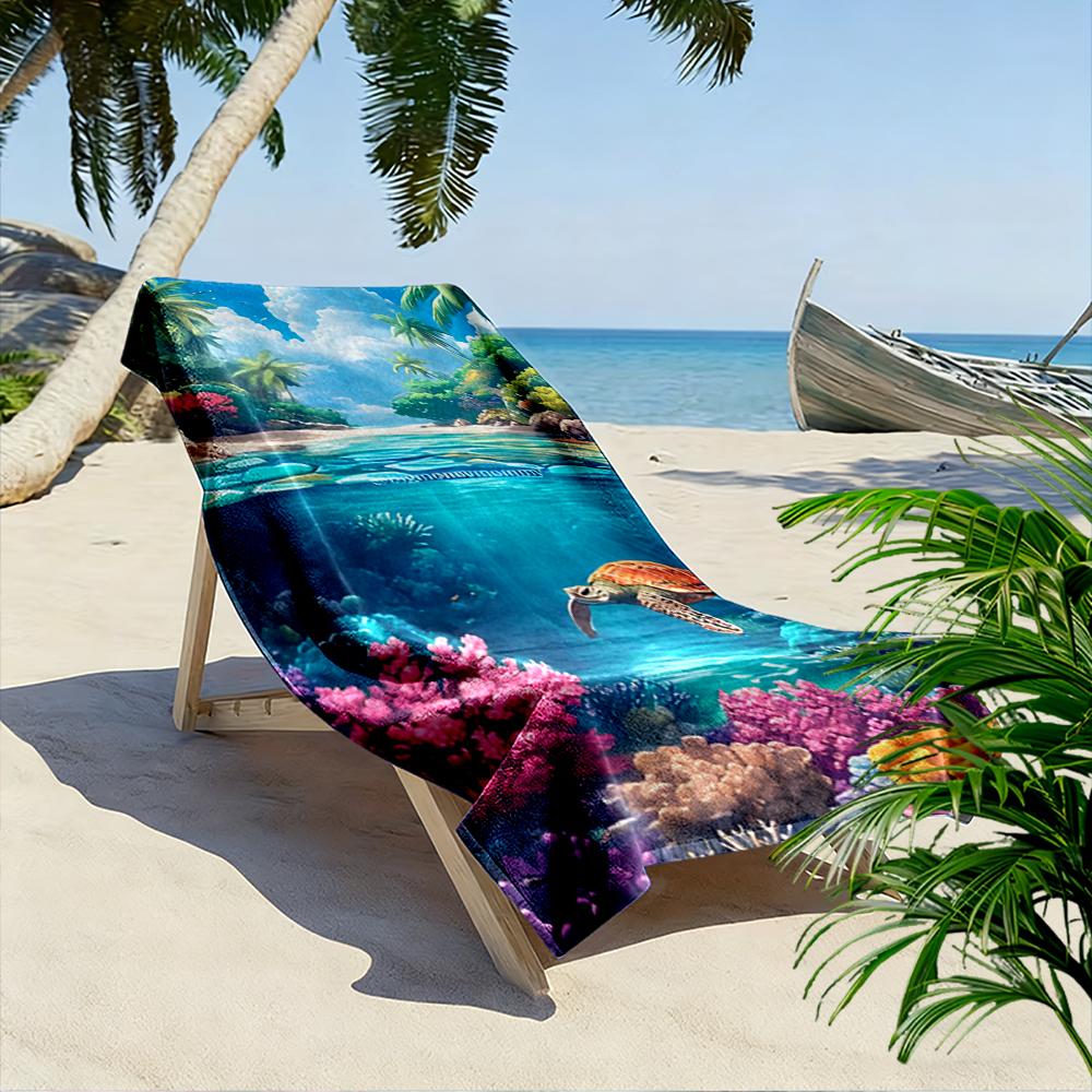 Sea Turtle and Coral Reef Design Beach towel quick-drying for travel outdoor sports jogging beach and swimming