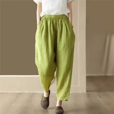 Pantaloni Harem Vintage da Donna Colore Unito Pantaloni con Elastico in Vita Casual Morbidi da Donna Lunghezza alla Caviglia