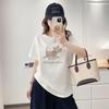 Korean Cute Graffiti Puppy Print Plus Size Women's Round Neck T-Shirt, Short Sleeve, Loose Fit