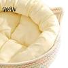 Panier Nid de Couchage pour Chat Corde de Coton Animal de Compagnie avec Design d'Oreilles Tissé à la Main pour Chats Chiots Lapins Petits Animaux Coussin