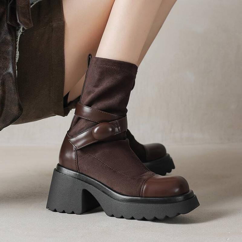 Autumn and winter women's platform knight boots Korean version of high-heeled large-size women's boots round head comfortable sleeve new medium