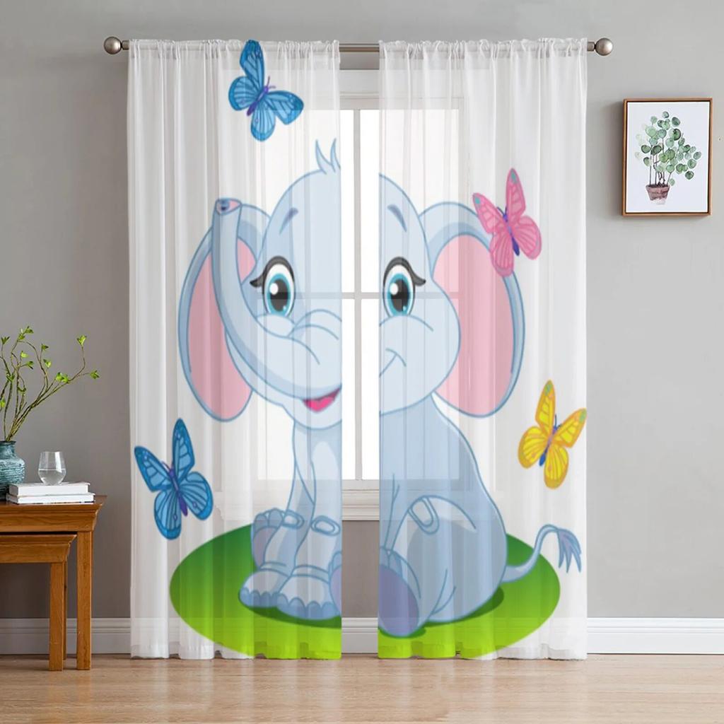 Sweet Baby Elephant Zasłony Okna Salon Tiulowe Zasłony Wystrój Kuchni Dzieci Pokój Zasłony Okna Leczenie