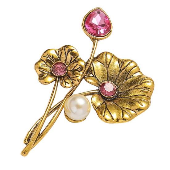 

Women Brooch Leaf Shape Rhinestone Faux Pearl Decor Retro Style Smooth Surface Collar Pin Anti-Oxidation Anti-Rust Party Evening Wear Clothes Pin розовый