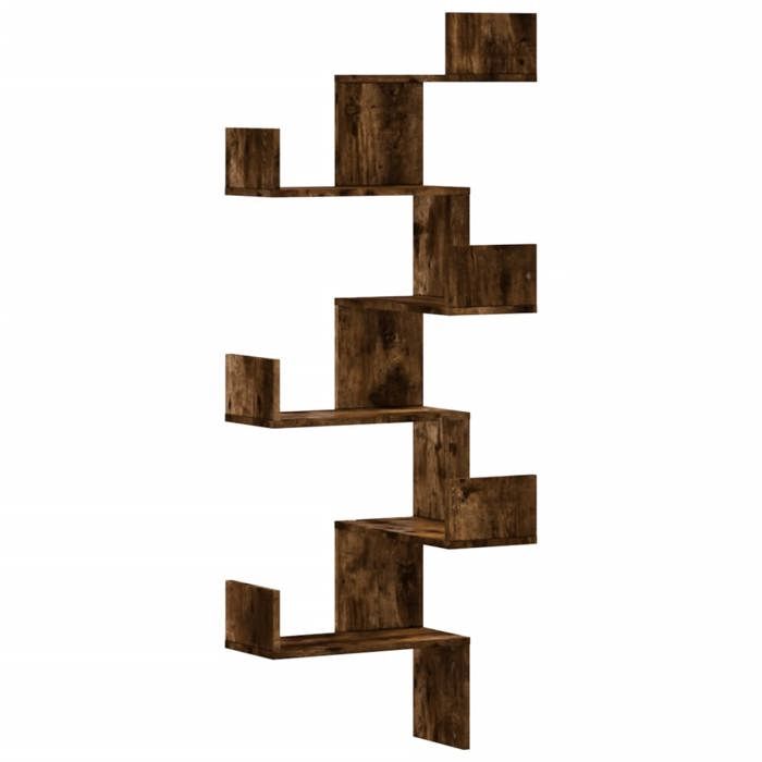 VidaXL Étagère d'angle murale chêne fumé 45x45x147cm bois d'ingénierie, étagère d'angle, étagère suspendue, étagère murale 852640