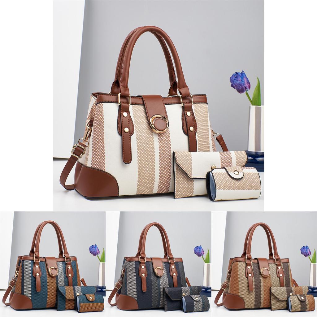 Fashion Color Blocked Woven Texture Women Casual Handbag Wallet Card Bag Set For Daily Use And Street Style