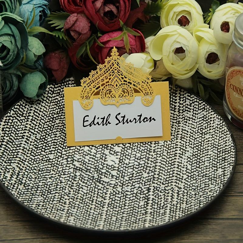 1set 20pcs Three-dimensional Lace Laser Hollowing Textured Holiday Handwritten Wedding Table Name Tent Insert Cards
