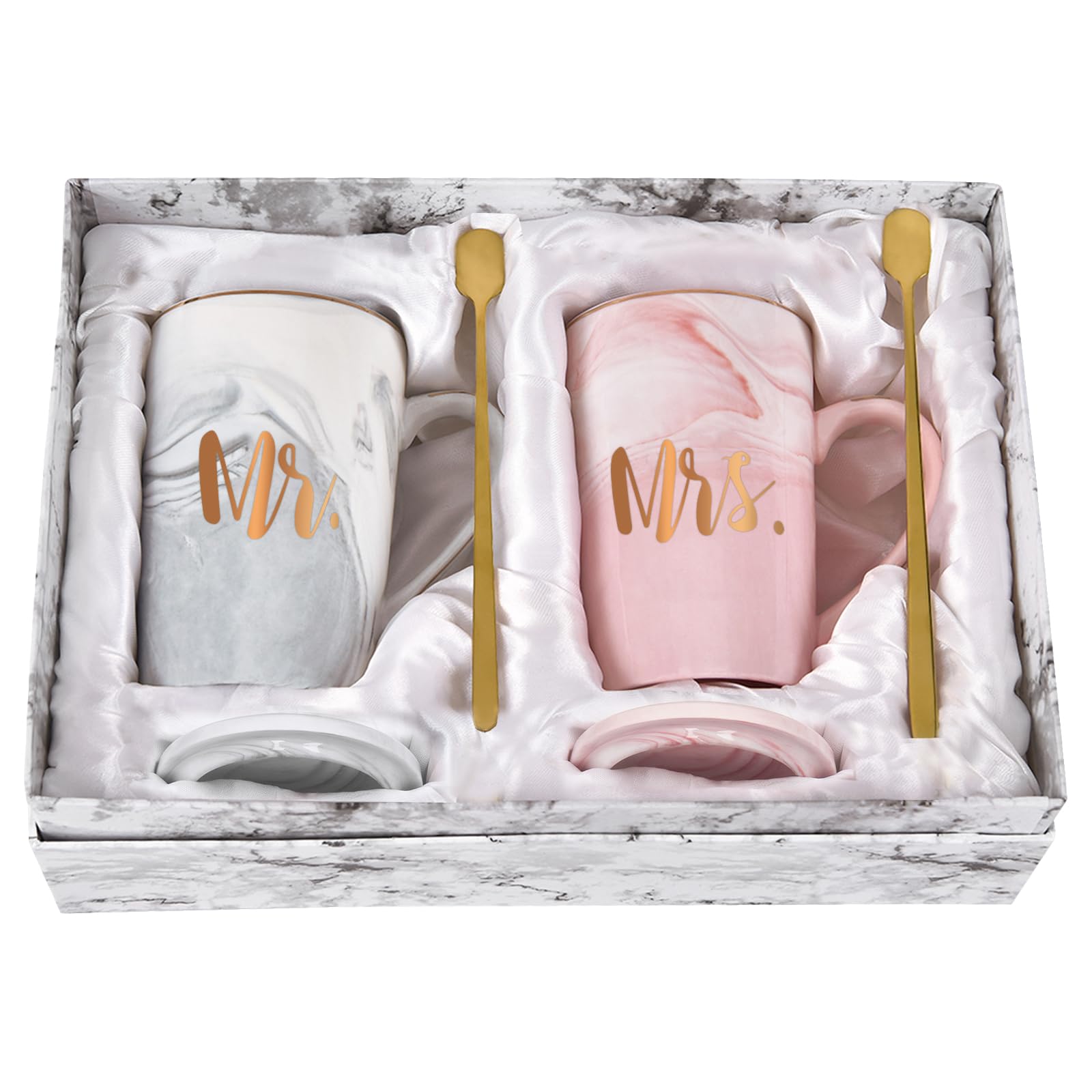 

Livole Пара свадебных подарков и подарков на годовщину с крышками, керамические, большие, для кофе, чая, сока, можно мыть в посудомоечной машине, термостойкие и холодостойкие, мраморные, Мистер . & Миссис Кружки, Для пар.