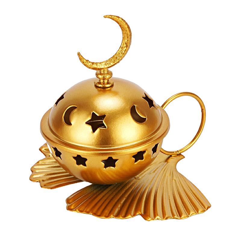 

1шт курильница для благовоний настольный декор золотой ближневосточный стиль Ид аль-Фитр декор 2025 звезды и луна металлический лист дизайн 16*13*12cm