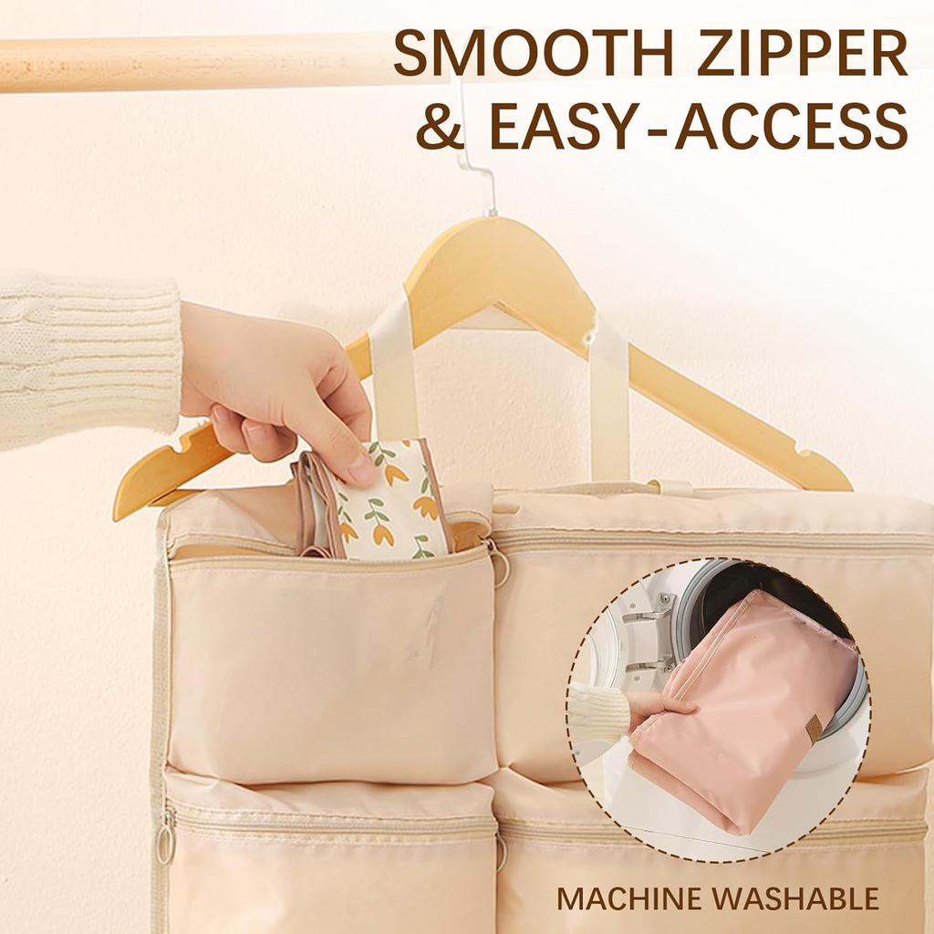 Hanging Storage Organizer with 6 Pockets, Portable and Foldable Closet Organizer for Easy Storage (Off- white)