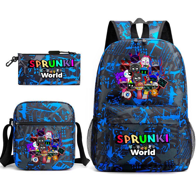 New Rhythm Box Sprunki Music Game Schoolbag Backpack Pencil Case Three-piece Set Student Heat Transfer Backpack D