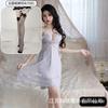 Sexy nightdress big butterfly neck suspender skirt mesh robe set women's pajamas Douyin popular home nightdress