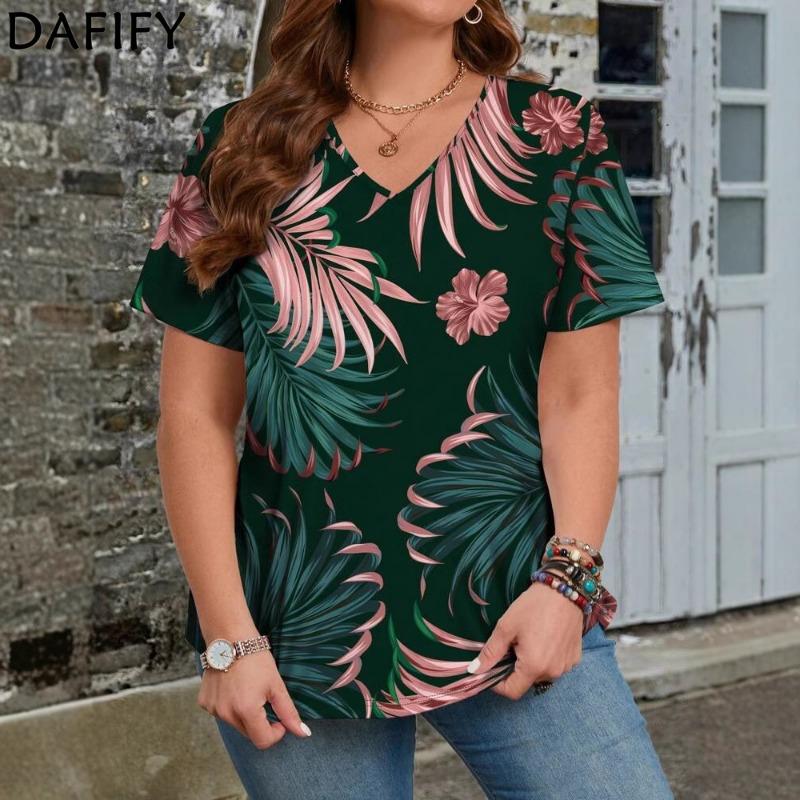 DAFIFY Damenmode Casual Sommer Frühling Blumenmuster Druck Kurzarm V-Ausschnitt Blusen & Hemden