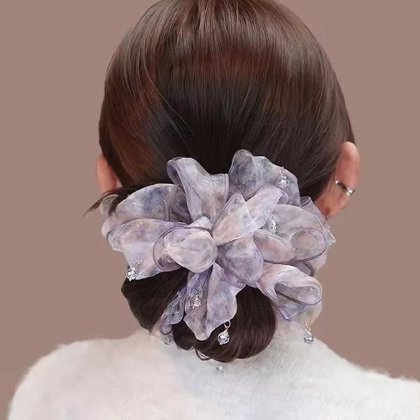 Spring Fairy Beaded Mesh Hair Tie 2026 - High-End Korean Style for Bun Hairstyles