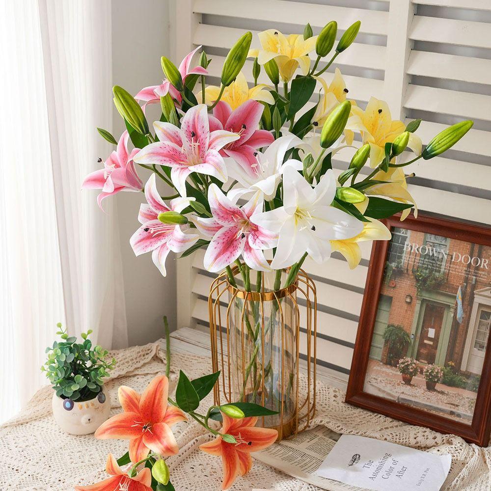 3D Printing Fake Lily Bouquet 2 Heads Wedding Bridal Bouquet for Home Wedding Decor