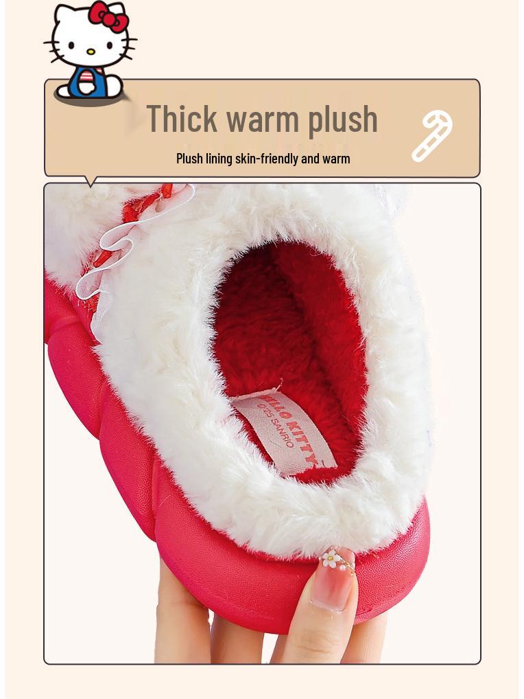 Sanrio Kids Winter Princess Slippers: Cute, Non-slip, Warm Heel, Parent-Child Indoor Shoes for Girls.