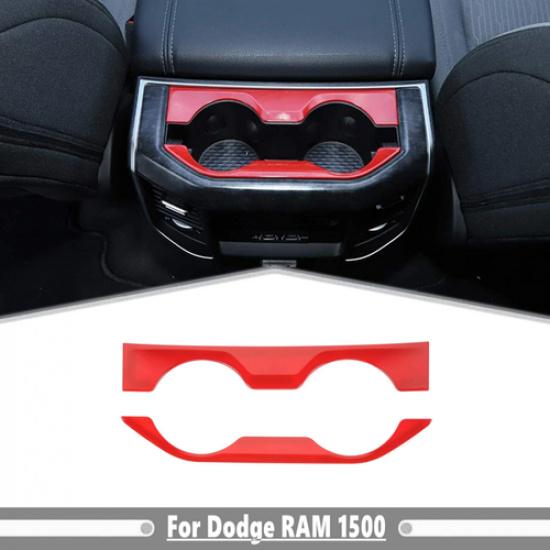 For Dodge Ram 1500 -2025 ABS Red Rear Water Cup Holder Panel Cover Trim 2PCS