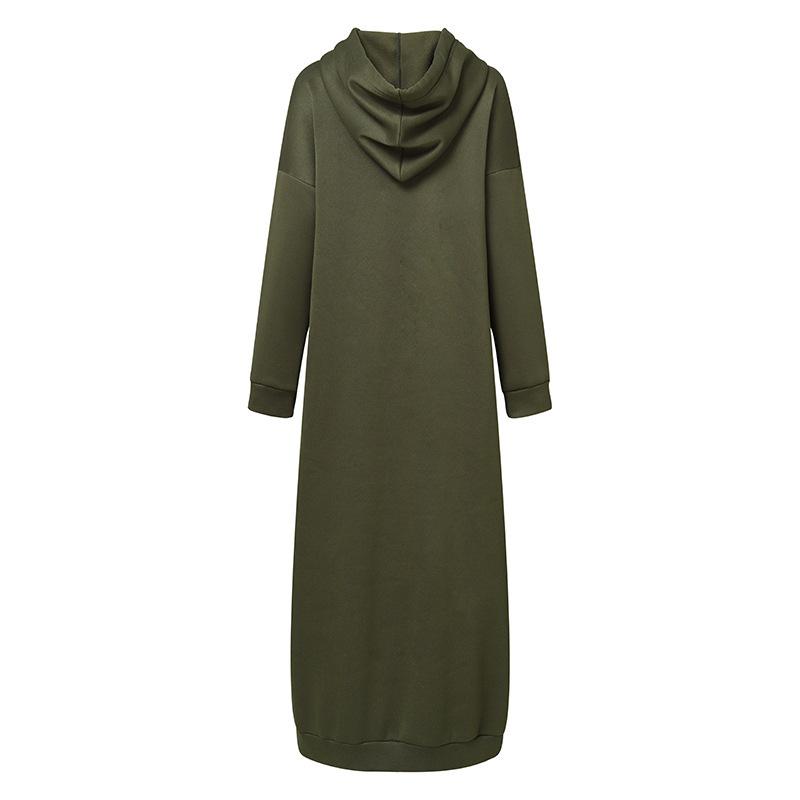 Muslim Dress Women Sweatshirt Dress Stylish Hoodies Long Sleeve Maxi Dress Female Casual Solid Hooded Vestidos Robe S-3XL