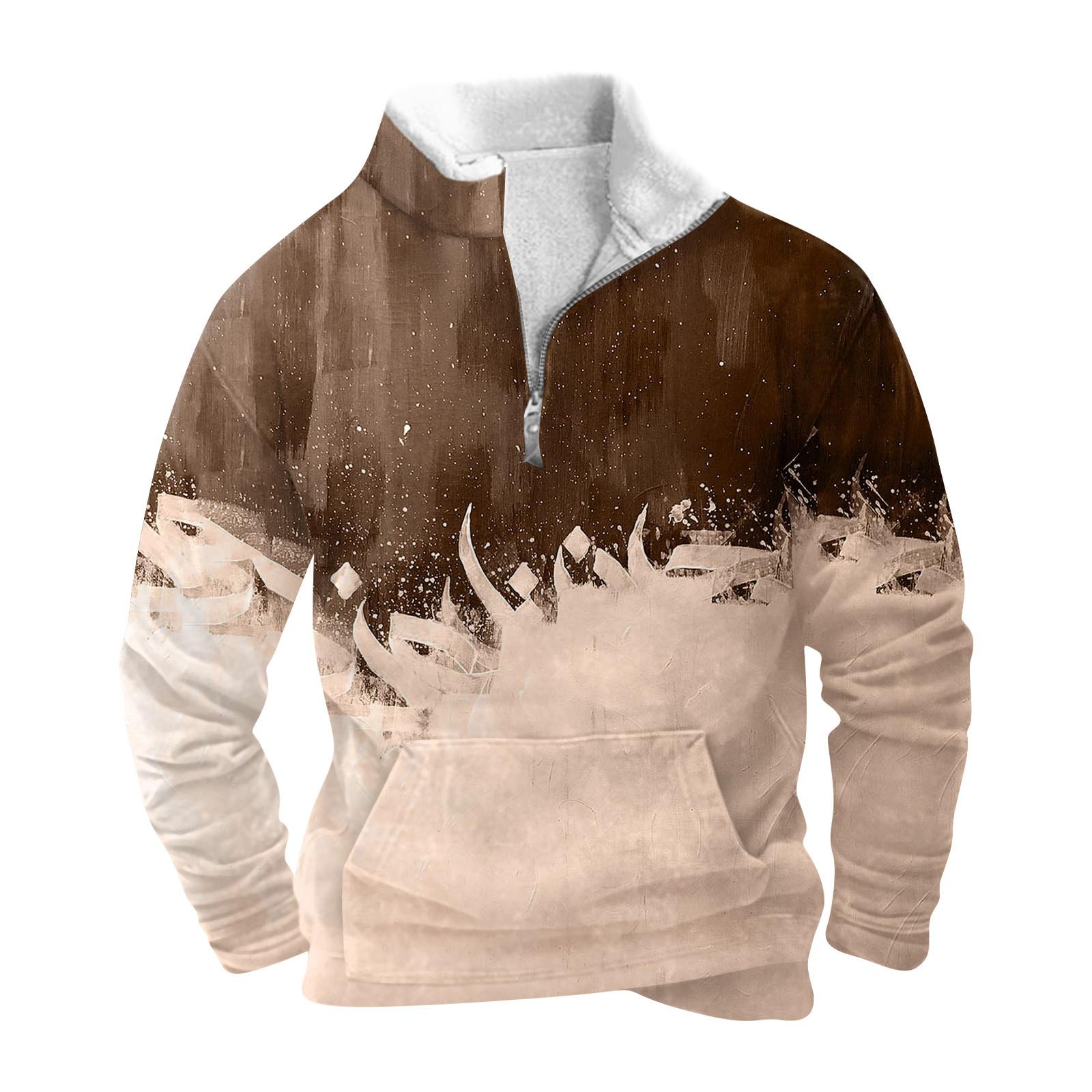 

Весенне-осенняя мужская толстовка с воротником-стойкой на открытом воздухе, повседневные свитера, топы M коричневый