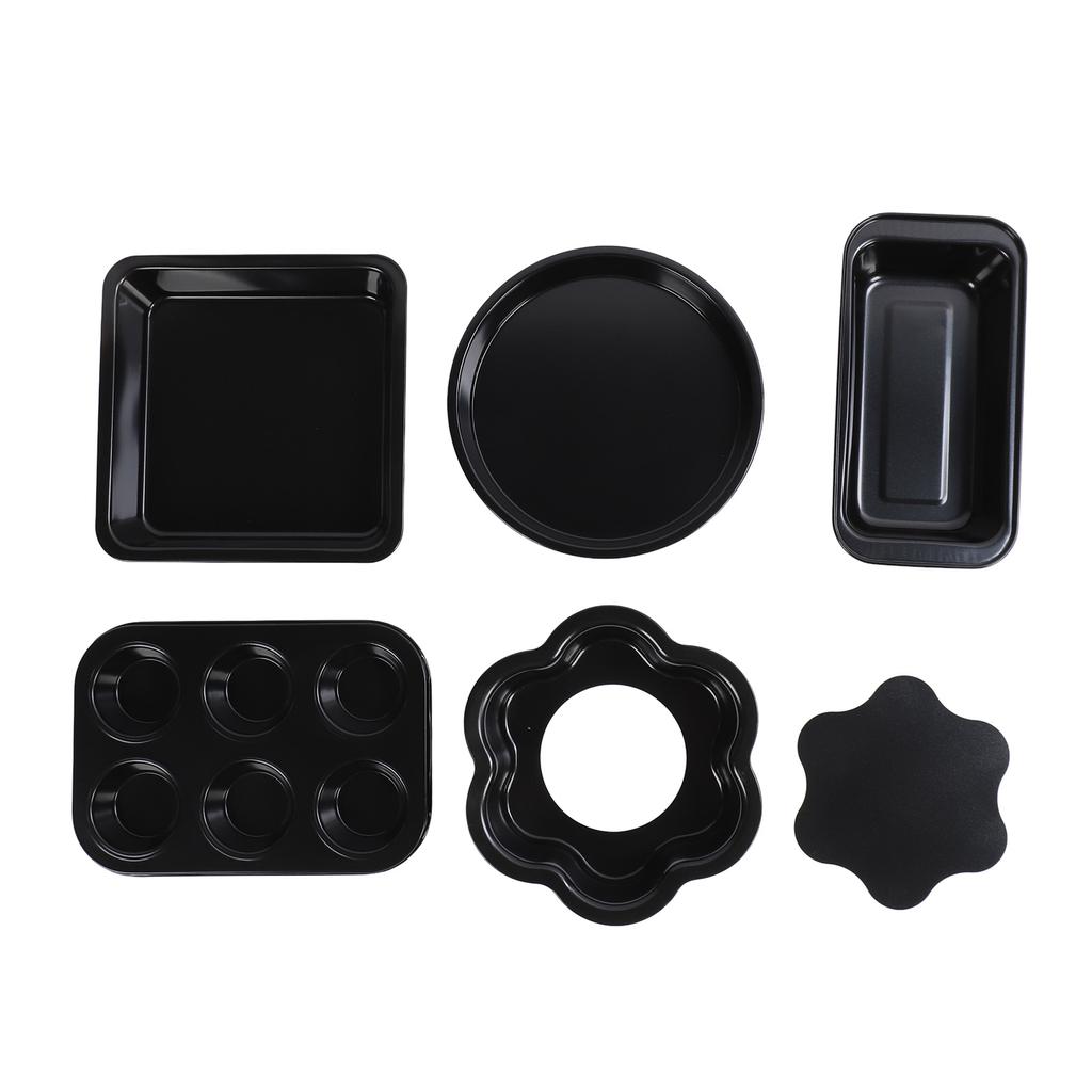 6pcs Bakeware Set Loose Bottom Carbon Steel Anti Stick Baking Pans Set for Toast Muffin Pizza