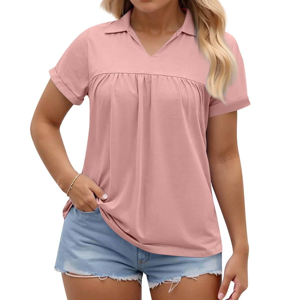 Damenmode Lässiges V-Ausschnitt Kurzarm Große Größe T-Shirt Top