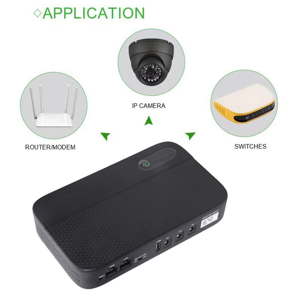 Uninterruptible Power Supply 18W with 10400mAh Capacity for Home Office Equipment Including Overcurrent Protections